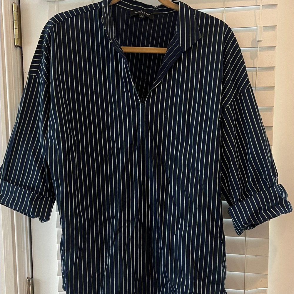 Lafayette 148 New York Navy Blue Pinstripe Button-Down Shirt
